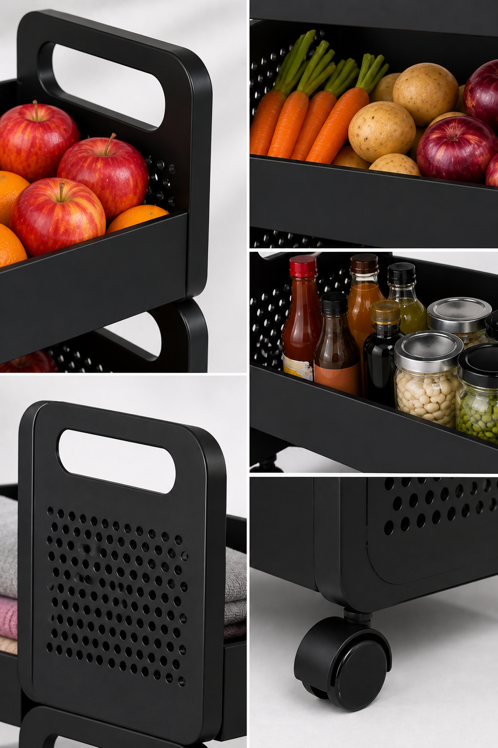 4 Tier Rolling Kitchen Storage Trolley with Wheels | Multi-Purpose Organizer Metal Rack for Fruits, Vegetables & Household Storage