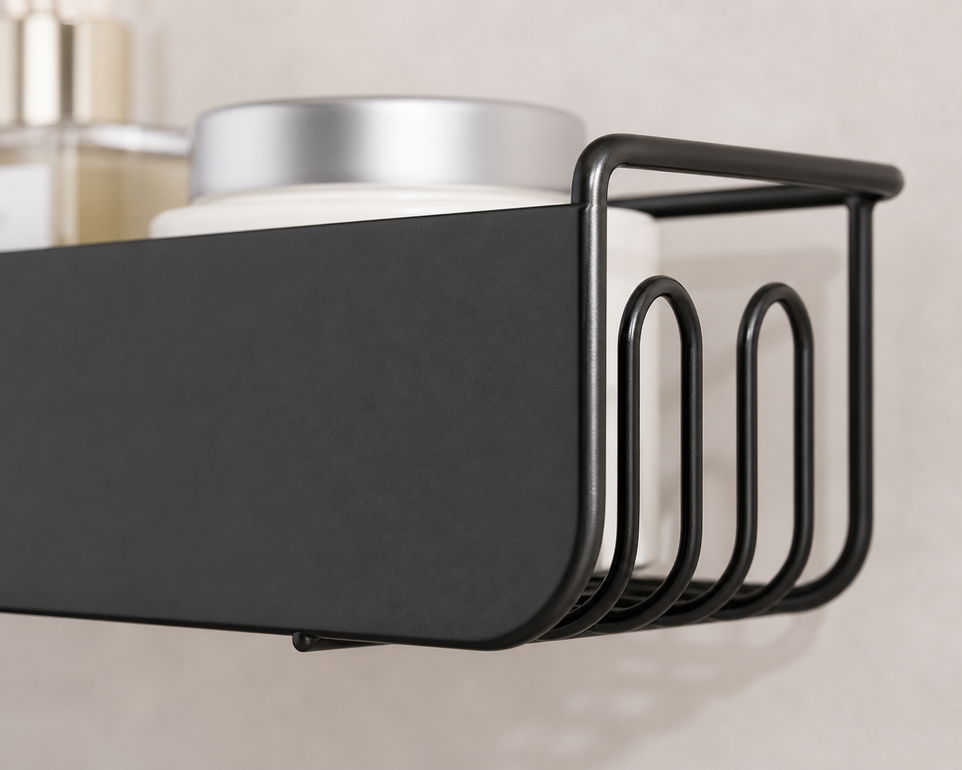 Wall Mounted Bathroom Shelf with Soap Holder | No Drill Adhesive Storage Rack | Rustproof Metal Organizer for Shampoo & Accessories